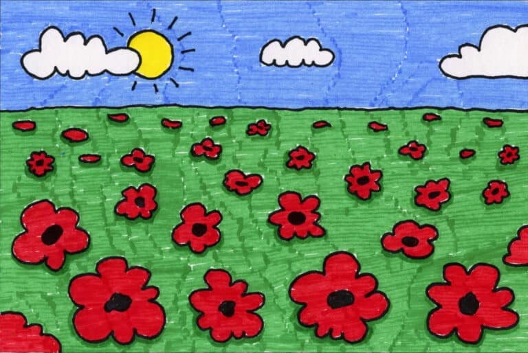 How to Draw a Poppy Field: Easy Step-by-Step Art Lesson for Kids