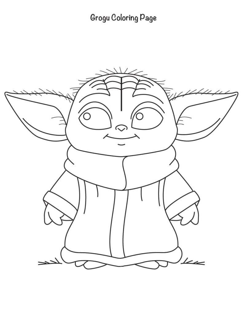 How to draw Grogu coloring page preview with clean outline lines for elementary students.