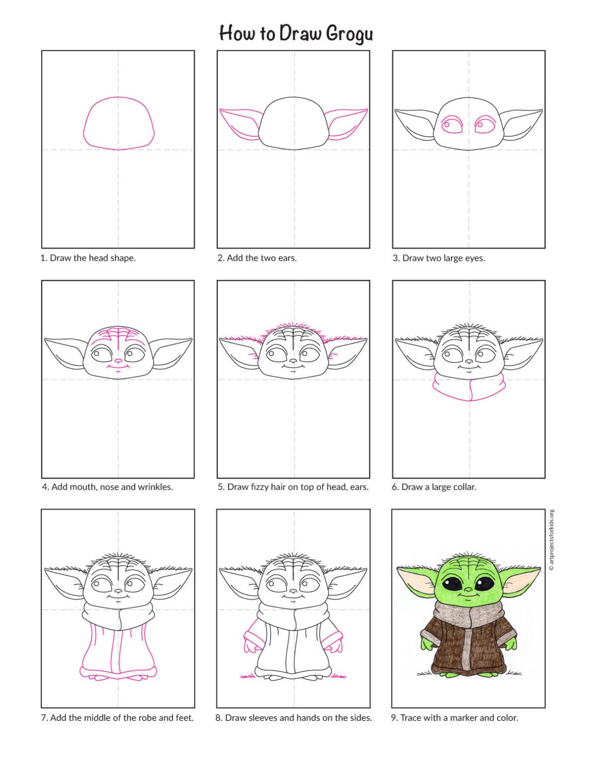 How to Draw Grogu: Easy Step-by-Step Art Lesson for Kids