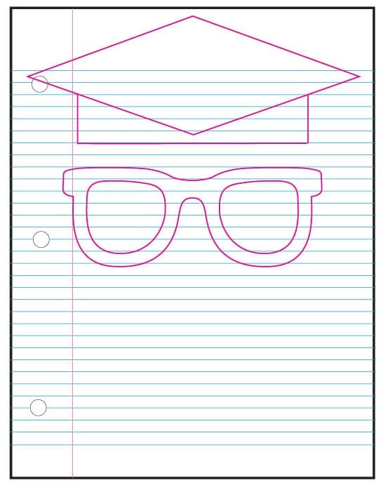 Kindergarten graduation project step 1: trace the sunglasses and graduation cap template.