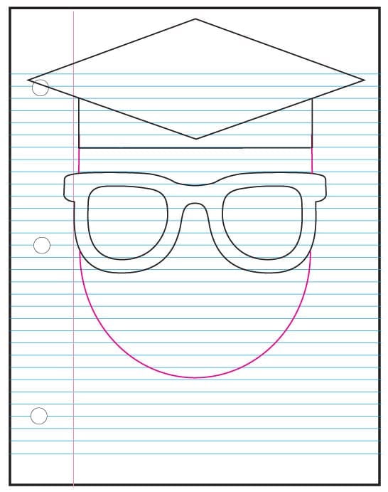 Kindergarten graduation project step 2: draw the head shape under the graduation cap.