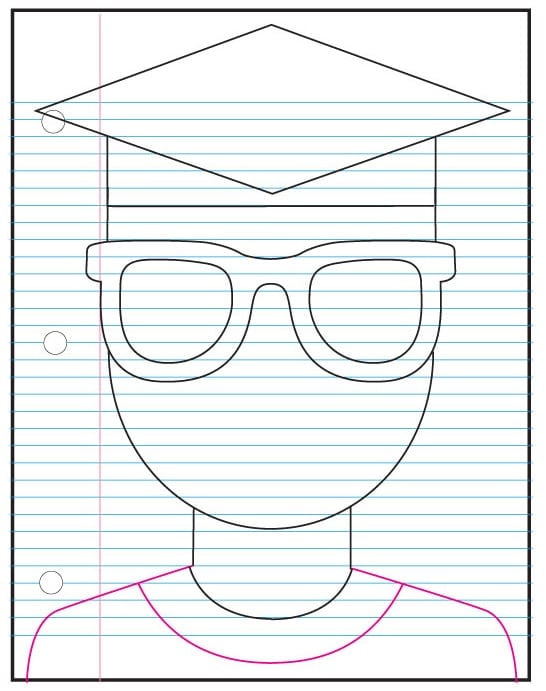 Kindergarten graduation project step 4: draw shoulders to begin the cap and gown portrait.