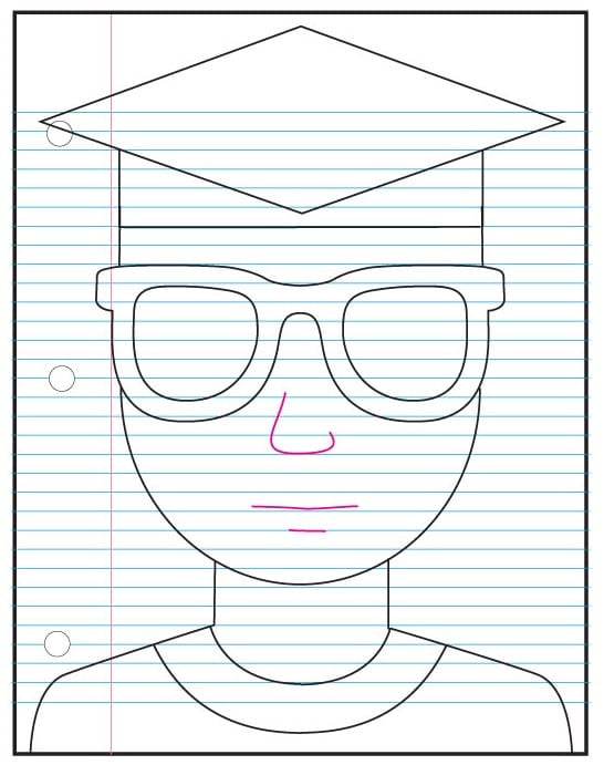 Kindergarten graduation project step 5: add a simple nose and mouth to the self-portrait.