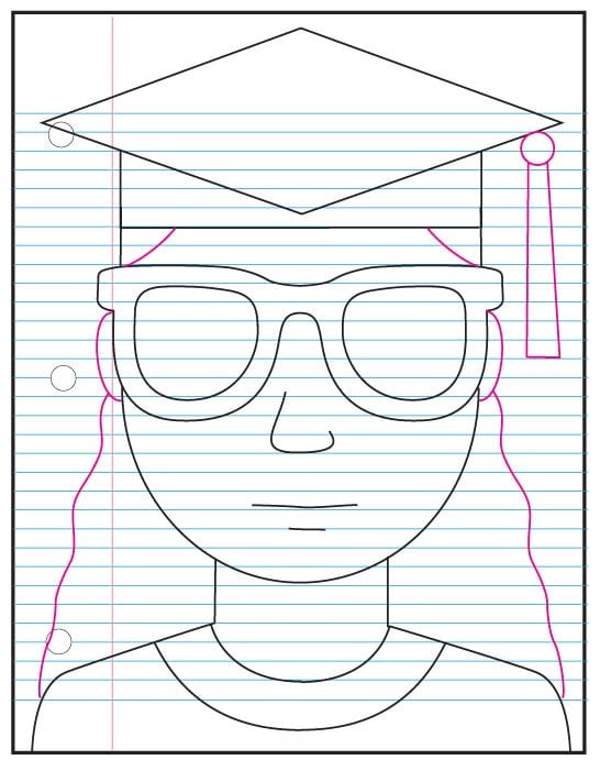 Kindergarten graduation project step 7: draw your hair for the graduation self-portrait.