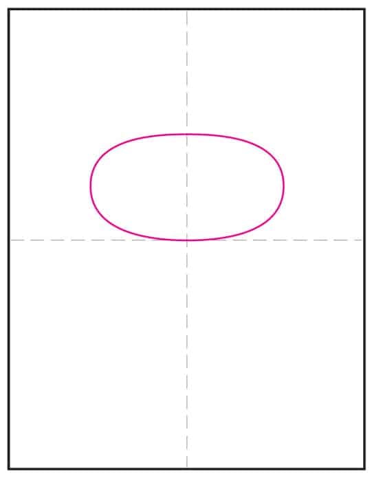 Step one of a Toy Story alien drawing showing how to draw the oval head