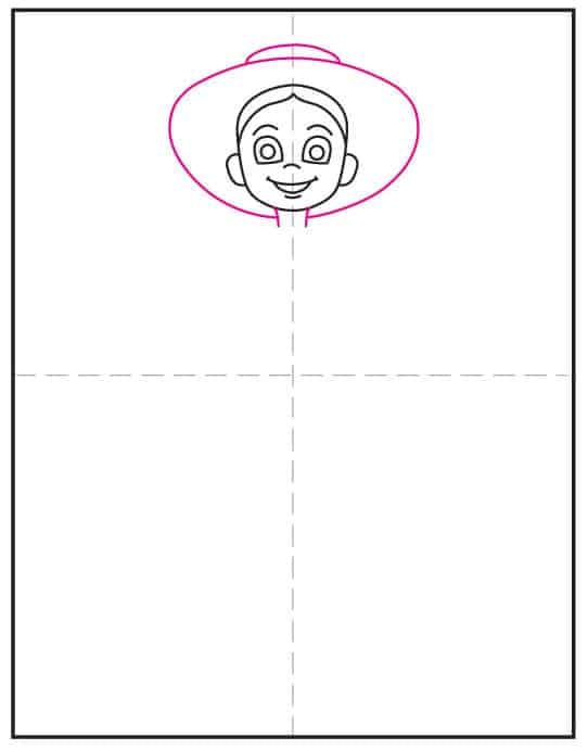 Draw Jessie’s cowgirl hat for this easy Jessie Toy Story drawing lesson.