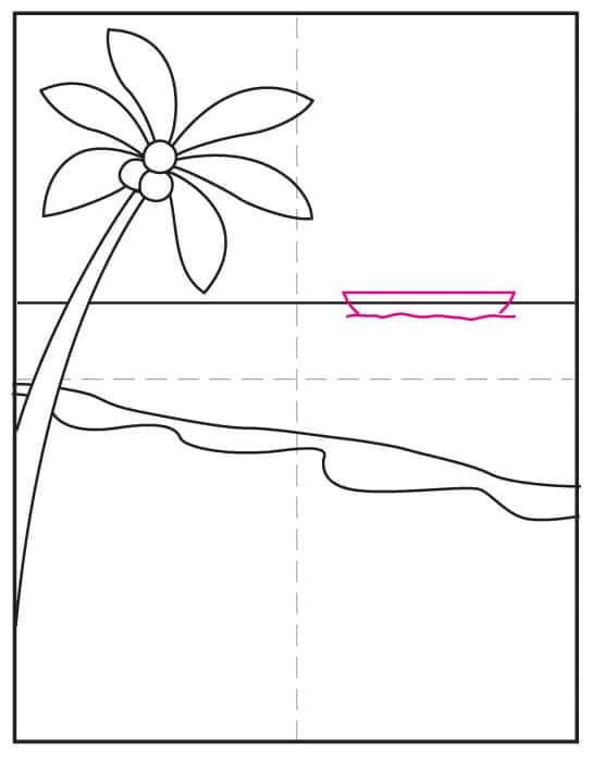 Start the boat in an easy summer drawing for kids.
