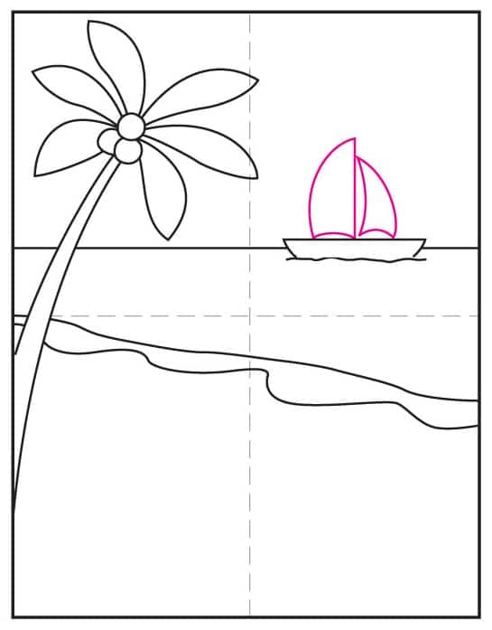 Add sails to the boat in this step-by-step summer drawing lesson.