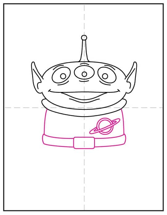 Toy Story alien drawing step showing the top of the blue space suit