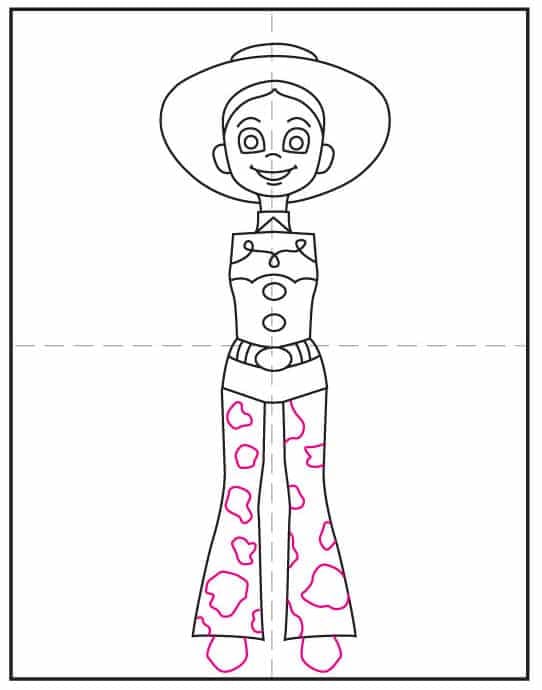 Add Jessie’s boots to complete the lower part of this Toy Story drawing.