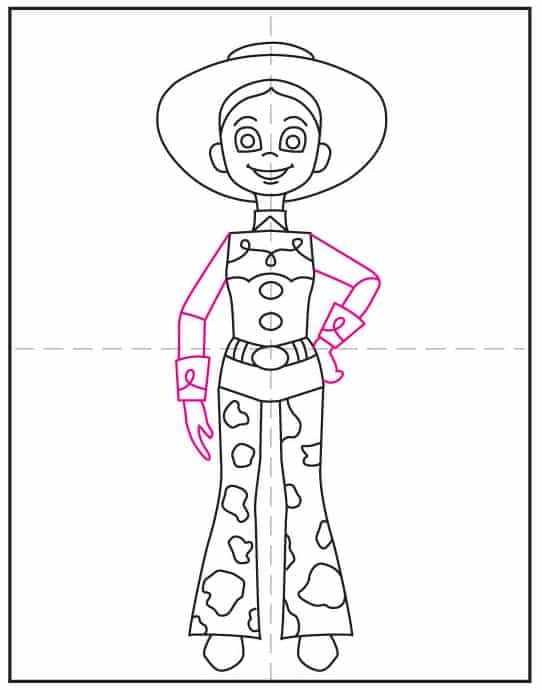 Draw Jessie’s arms for this step-by-step Toy Story character art project.