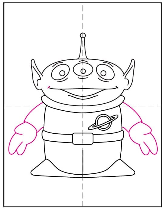 Toy Story alien drawing step showing how to draw two short alien arms