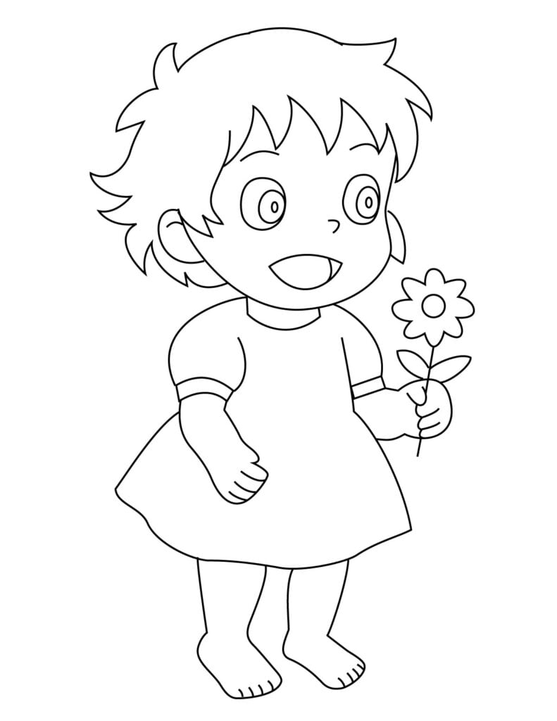 Studio ghibli ponyo drawing coloring page preview for elementary students