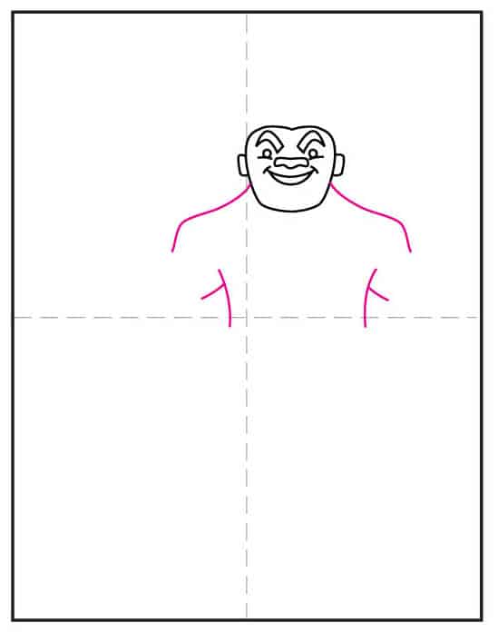 Start drawing Maui’s body with shoulders and torso for the step-by-step lesson.