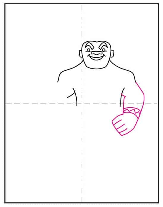 Draw Maui’s right arm for the step-by-step Moana character drawing lesson.