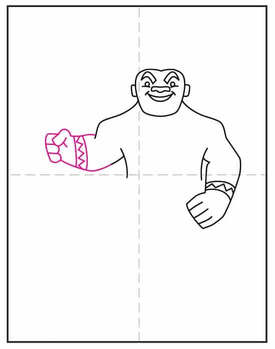 Add Maui’s left arm to build the full body shape in this drawing tutorial.