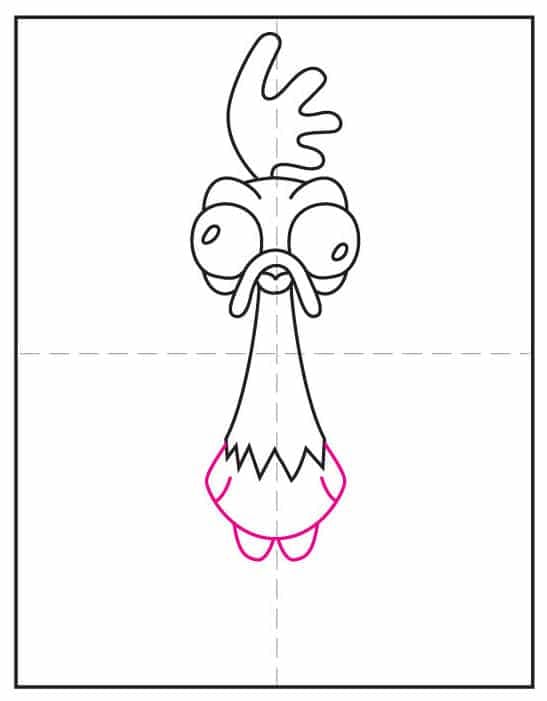 Step seven of the Heihei drawing tutorial showing how to draw his body.