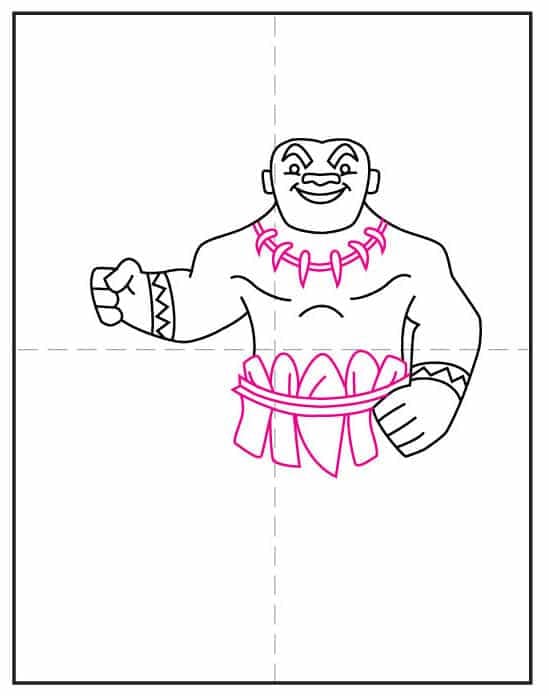 Draw Maui’s belt, necklace and leaf skirt details for the Moana art lesson.