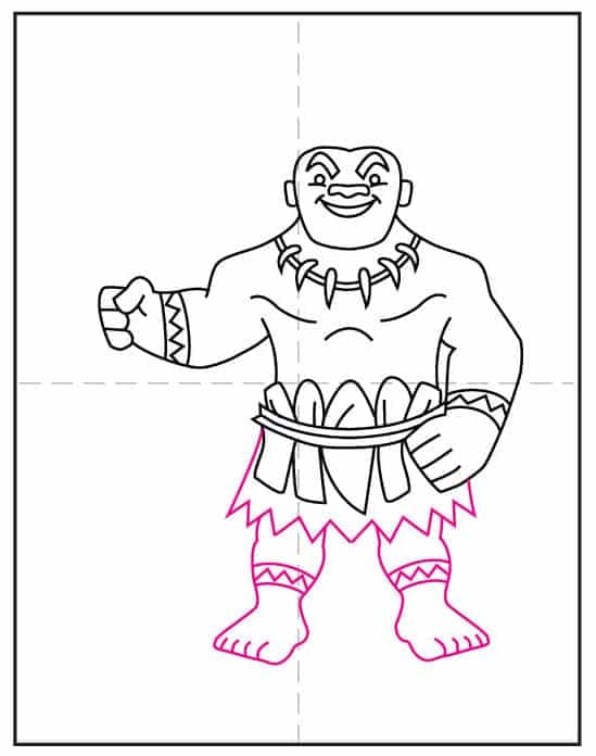 Add Maui’s legs to complete the full character drawing step by step.