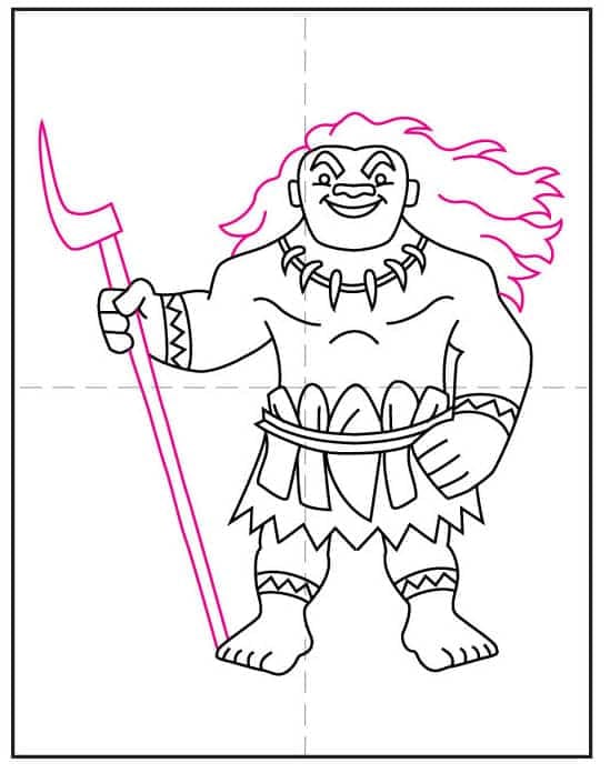 Draw Maui’s spear and curly hair details in this easy Moana drawing lesson.