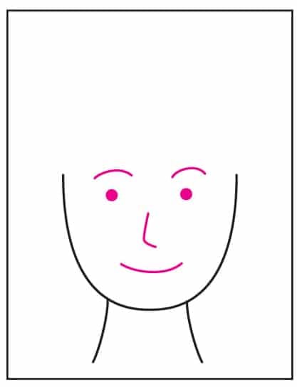 Step 1 of the Self Portrait Template lesson showing how to draw the large U-shaped face.