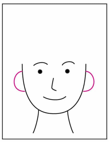 Step 2 of the Self Portrait Template tutorial showing how to add ears to the face.