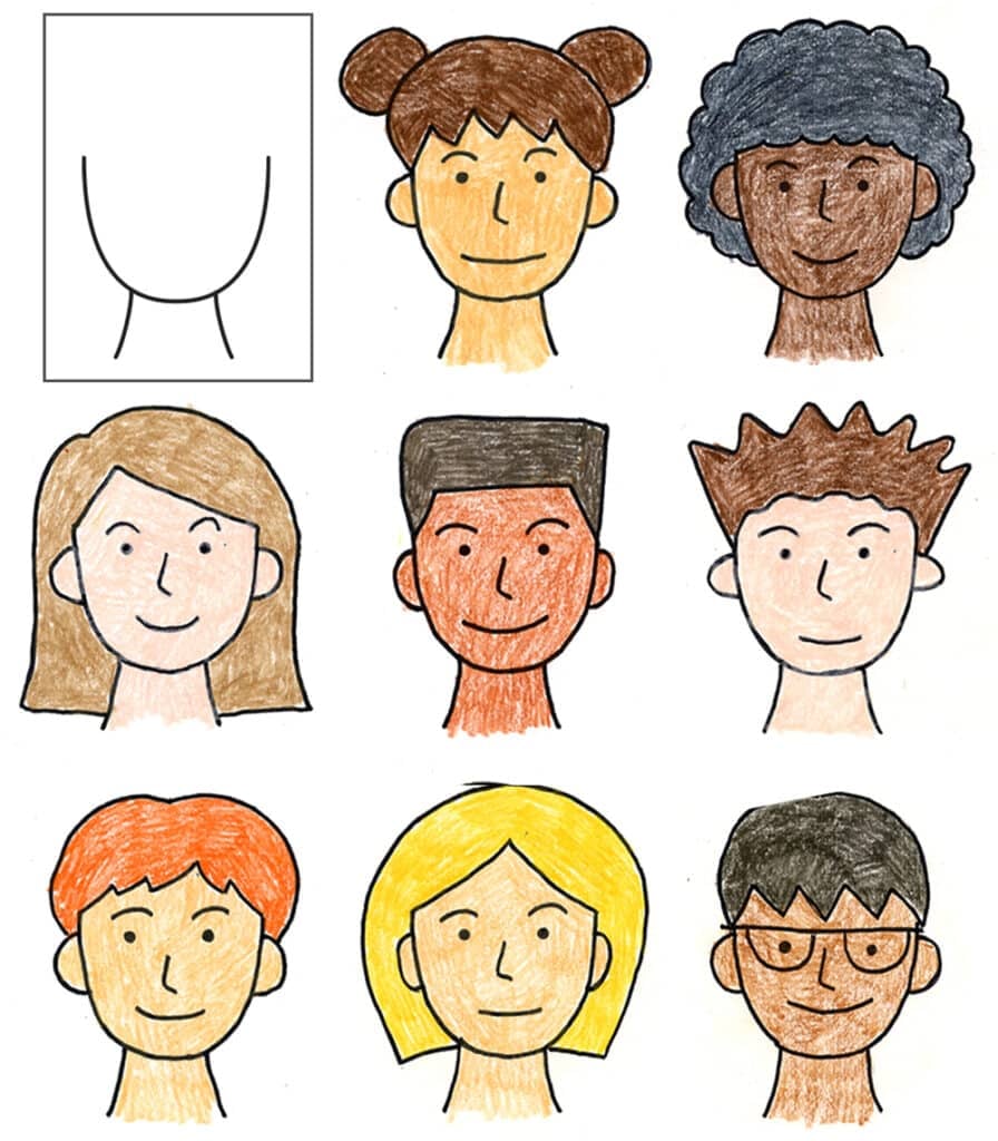 Self Portrait Template with an open top to help kids draw hair and create a large face.