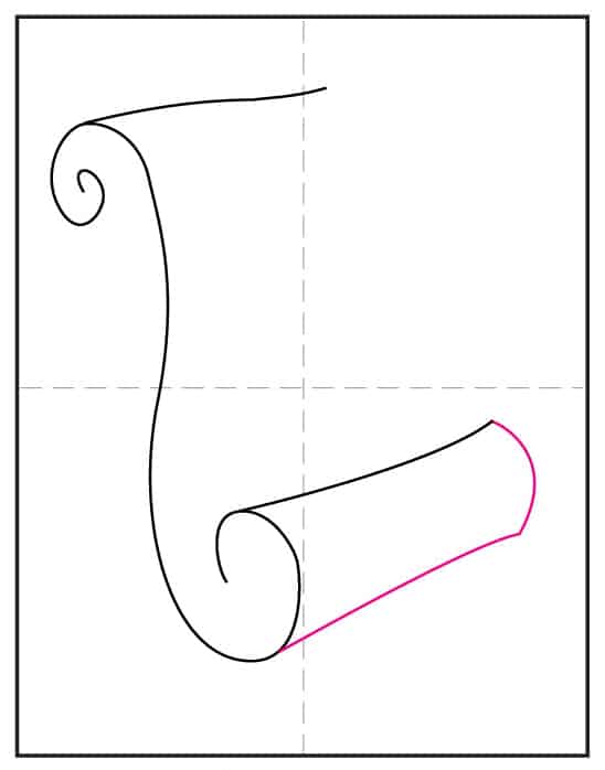 Constitution Drawing step 4 showing lines added to create the rolled paper details.