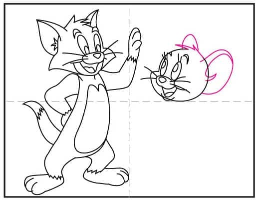 How to draw Jerry step 4 showing how to add Jerry's large round ears