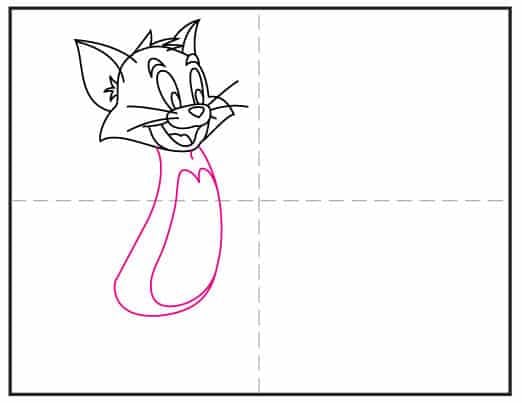 How to draw Tom step 5 showing how to add Tom's body to the cartoon drawing