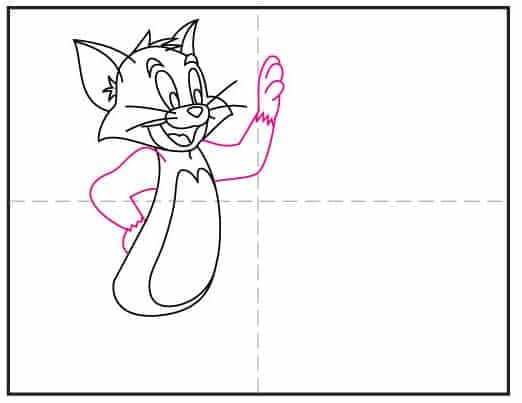 How to draw Tom step 6 showing how to add his arms for the high-five pose
