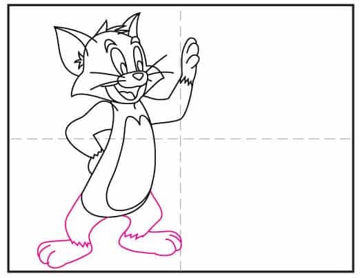 How to draw Tom step 7 showing how to add Tom's legs and feet