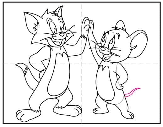 How to draw Jerry step 8 showing how to finish the cartoon character with his tail