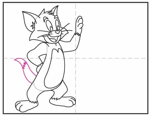 How to draw Tom step 8 showing how to finish the cartoon character with his tail